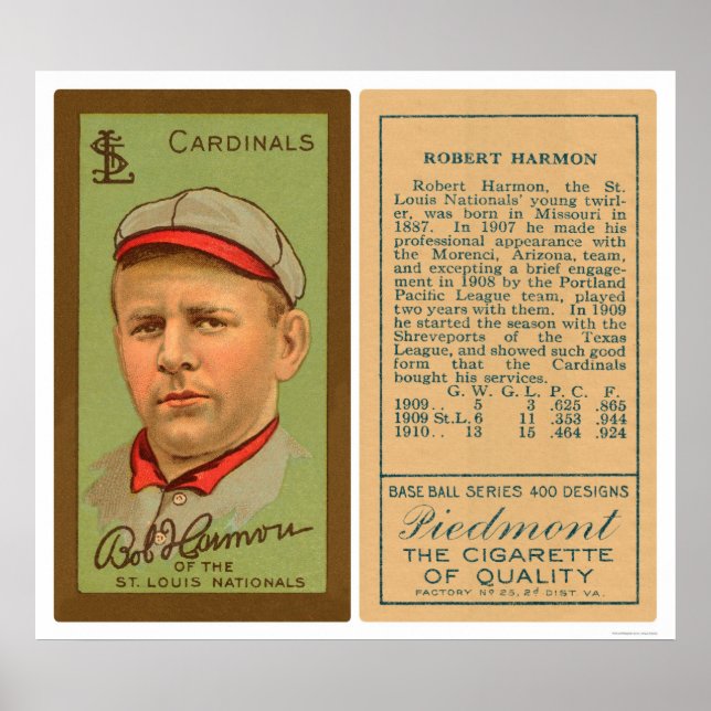 Bob Harmon Cardinals Baseball 1911 Poster (Framsidan)