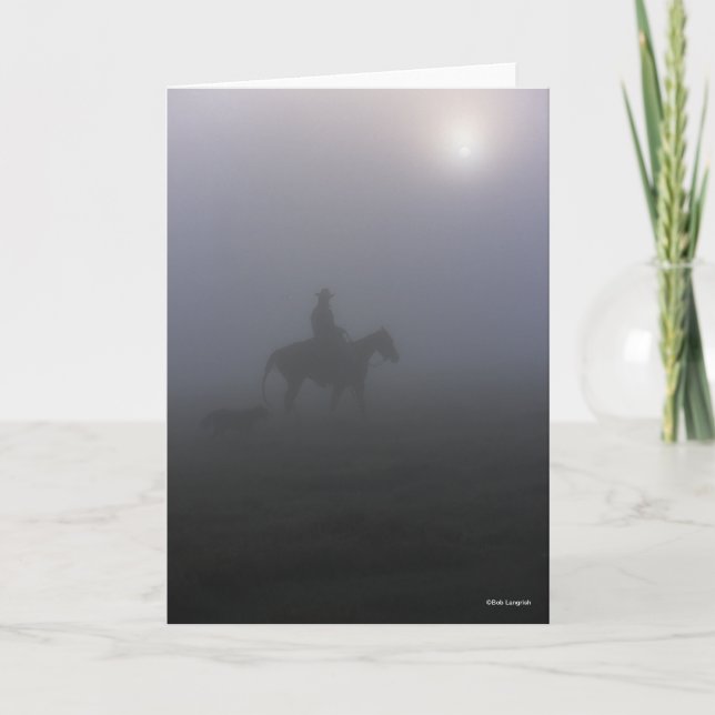 Bob Langrish | Cowboy Riding in Mist with Hund Kort (Framsida)