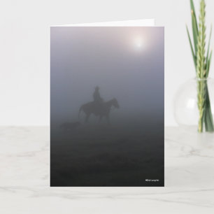 Bob Langrish Cowboy Riding in Mist with Hund Kort