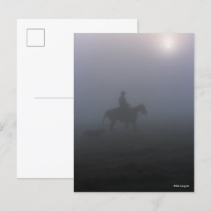 Bob Langrish   Cowboy Riding in Mist with Hund Vykort