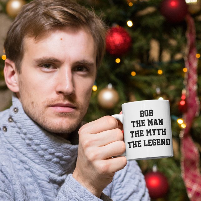 Bob: Man, Mytt, Legend, svart text Kaffemugg (Skapare uppladdad)