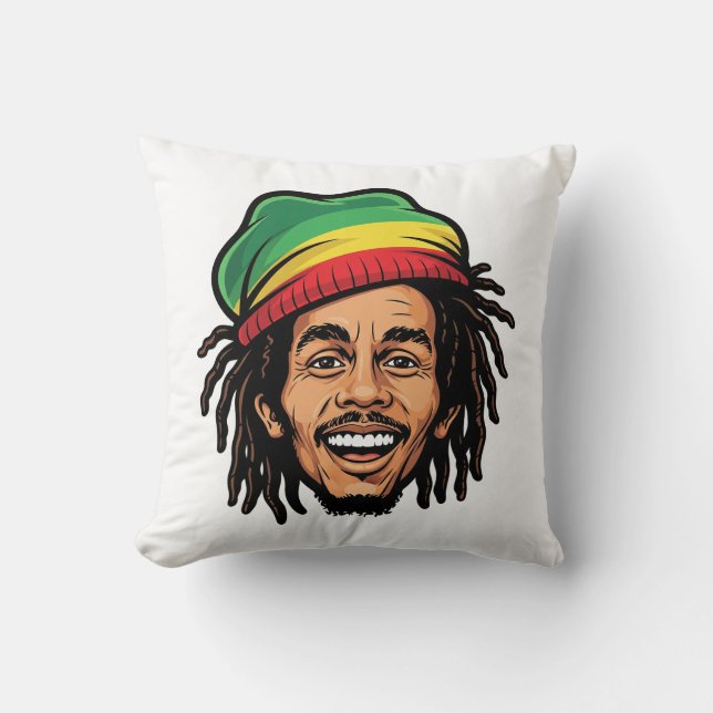 Bob Marley Inspirerad Tecknad Dreadlock Rasta Kudde (Framsida)
