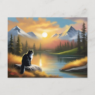 Bob Ross Stil Cat Postcard Vykort