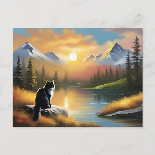 Bob Ross Stil Cat Postcard Vykort (Framsida)
