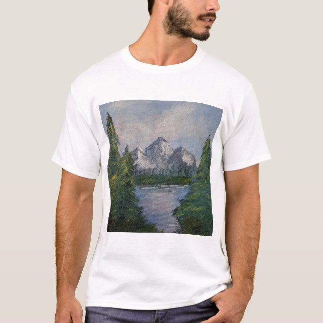 Bob Ross Stil målning nr 2 T Shirt (Framsida)