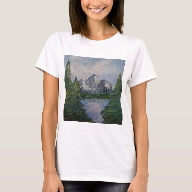 Bob Ross Stil målning nr 2 T Shirt (Framsida)