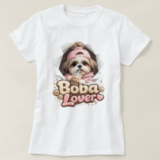 Boba Älskare Shih Tzu Söt Kawaii Hund T-Shirt