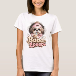 Boba Älskare Shih Tzu Söt Kawaii Hund T-Shirt