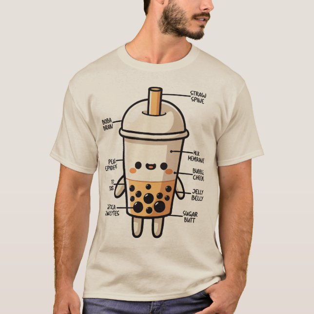 Boba Anatomy, Funny Bubble Tea Cute Kawaii Tecknad T Shirt (Framsida)