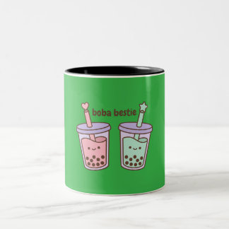 Boba Bästa Vän Kawaii Bubble Te Pastell Rosa & Grö Två-Tonad Mugg
