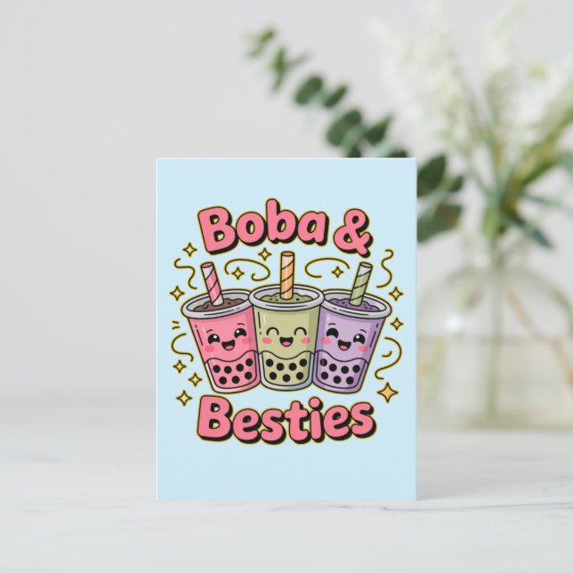 BOBA & Bästa vänner Vibes – Perfekt för Boba-Te-fa Vykort (Stående Fram)