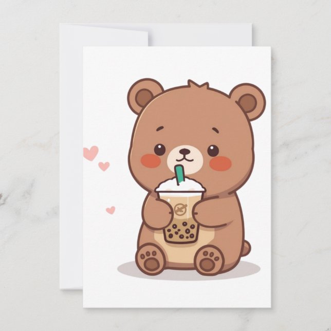 Boba Bear – Cute Bubble Tea Lover Illustration Anteckningskort (Framsida)