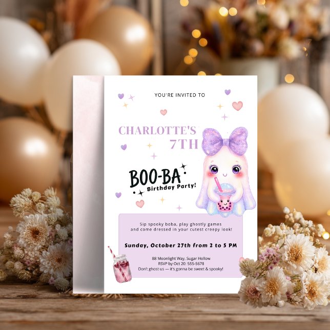Boba Birthday Invitation | Cute Spooky BOO-BA Part (Skapare uppladdad)