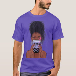 Boba Black Girl Bubble Tea Anime Kawaii Cute Boba T Shirt