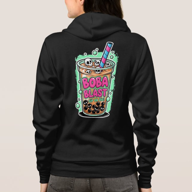 Boba Blast – Sip or Die! Adult Zip-Up T Shirt (Baksida)