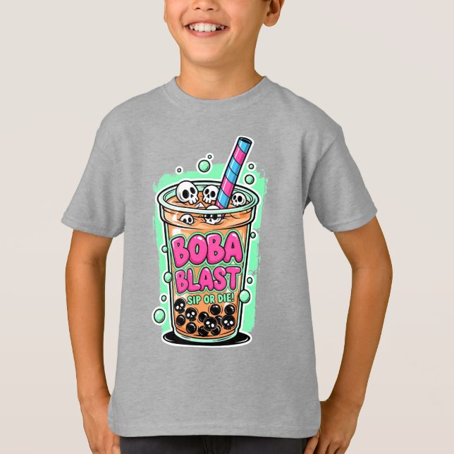 Boba Blast – Sip or Die! Kids' T Shirt (Framsida)