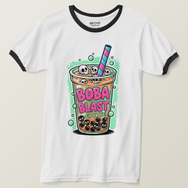 Boba Blast – Sip or Die! Ringer T-Shirt (Design framsida)