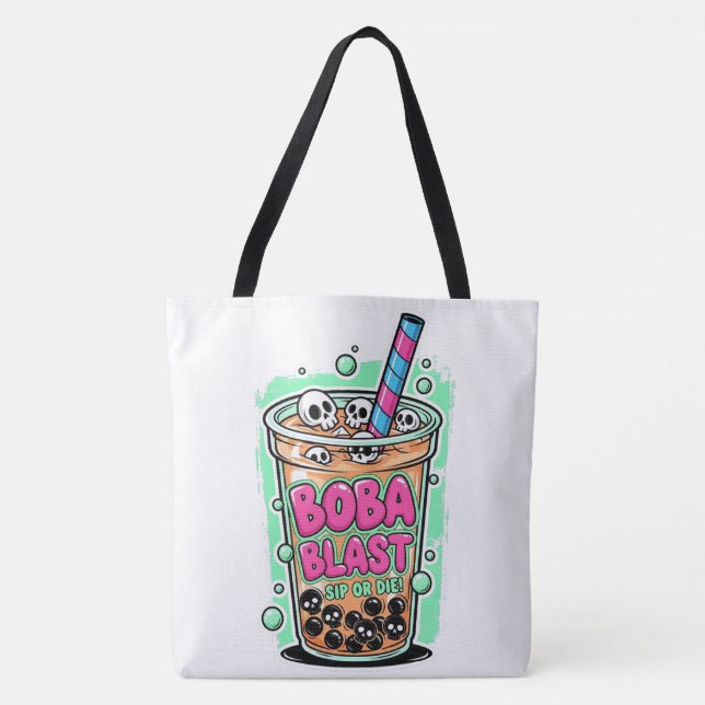 Boba Blast – Sip or Die! Tote Bag Tygkasse (Framsida)