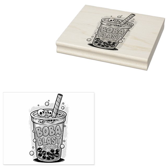 Boba Blast – Sip or Die! Wood Art Stamp Stämpel (Stämplad)