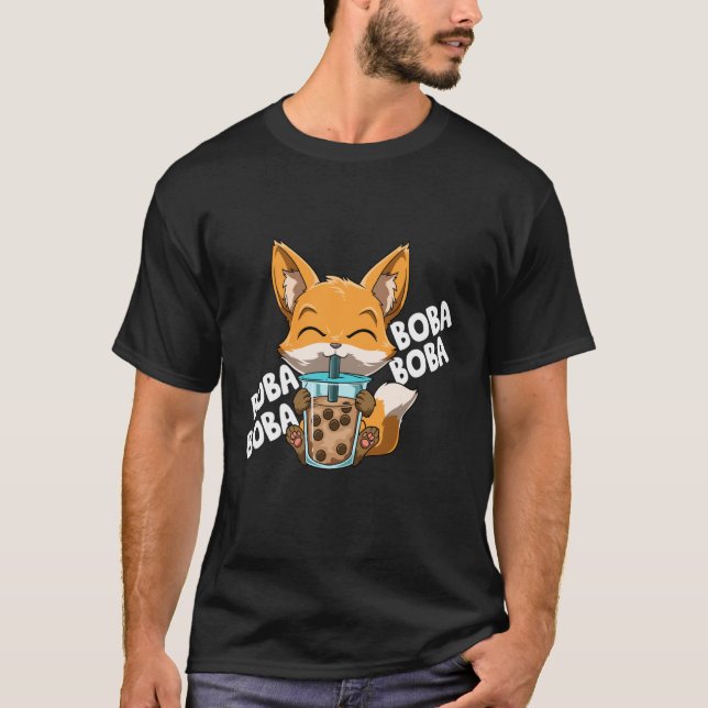 Boba Boba Boba Boba Manga Bubble Tea Fox Anime T Shirt (Framsida)