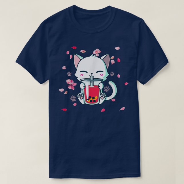 Boba Boba Cat Drinking Boba Cute Anime Girl Kawai T Shirt (Design framsida)