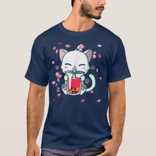 Boba Boba Cat Drinking Boba Cute Anime Girl Kawai T Shirt