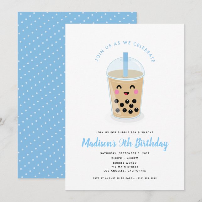 Boba bubblar Teapartyinbjudan Inbjudningar (Fram/baksida)