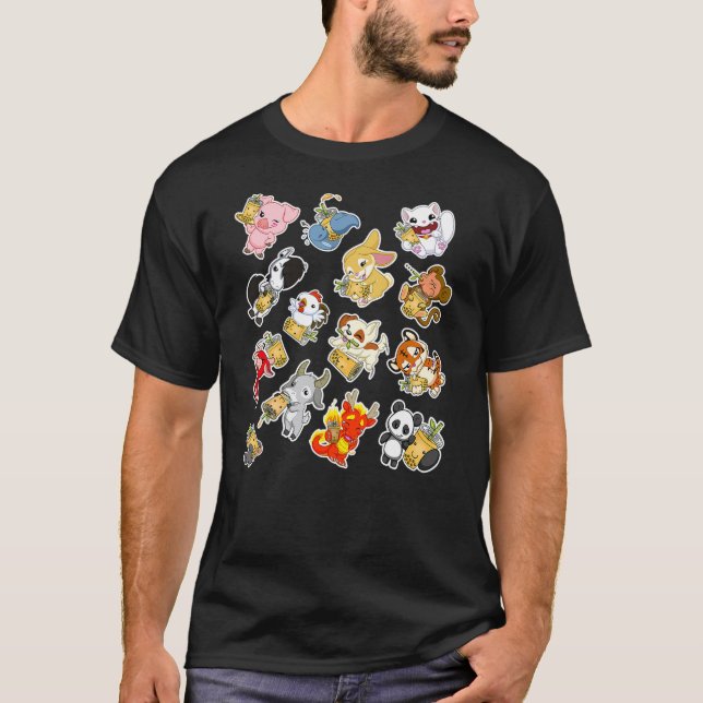 Boba Bubble Milk Tea Chinese Zodiac Animals Anime  T Shirt (Framsida)