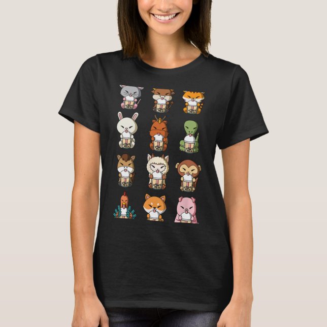 Boba Bubble Milk Tea Chinese Zodiacs Animal Lunar  T Shirt (Framsida)