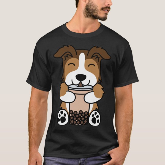 Boba Bubble Milk Tea Shetland Sheepdog T Shirt (Framsida)