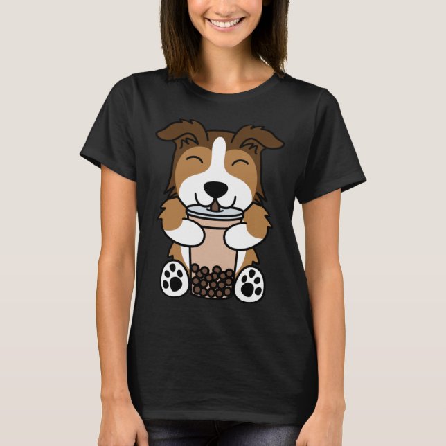 Boba Bubble Milk Tea Shetland Sheepdog T Shirt (Framsida)