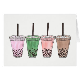 Boba Bubble Tapioca Pearl Mjölk Tea Drinks Foodie Hälsningskort