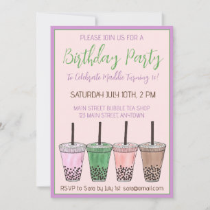 Boba Bubble Tapioca Pearl Mjölk Tea Födelsedagsfes Inbjudningar
