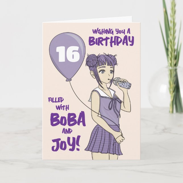 Boba Bubble Tea Anime Girl Birthday Kort (Framsida)