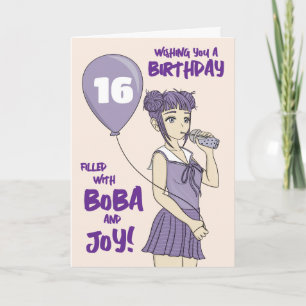 Boba Bubble Tea Anime Girl Birthday Kort