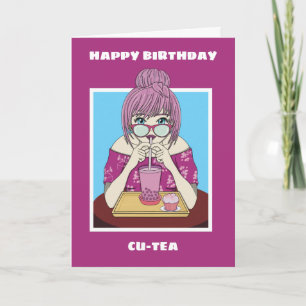 Boba Bubble Tea Birthday Card för en flicka Kort