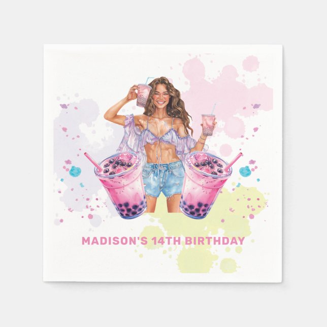 Boba Bubble Tea Birthday Personlig Pappersservett (Framsidan)