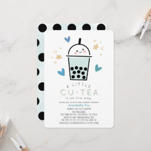 Boba Bubble Tea Blå Pojke Bebis Kalas Inbjudningar