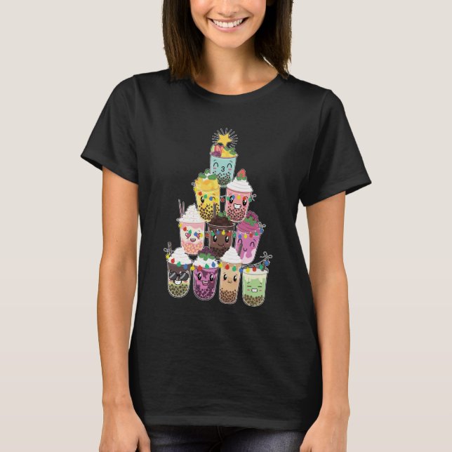 Boba Bubble Tea Julgran T Shirt (Framsida)