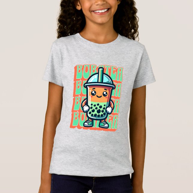 Boba Bubble Tea Kawaii Cute Tecknad T Shirt (Framsida)