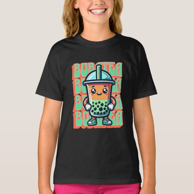 Boba Bubble Tea Kawaii Cute Tecknad T Shirt (Framsida)