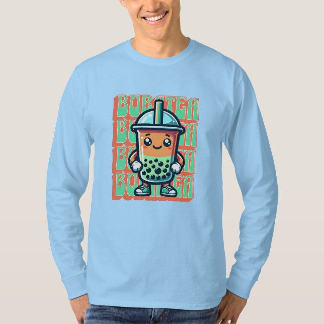 Boba Bubble Tea Kawaii Cute Tecknad T Shirt (Framsida)