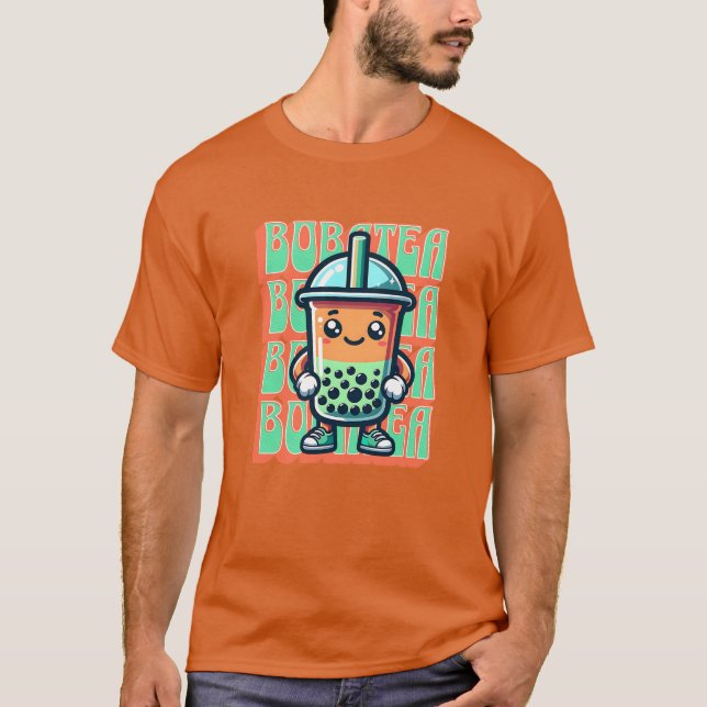 Boba Bubble Tea Kawaii Cute Tecknad T Shirt (Framsida)
