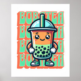 Boba Bubble Tea Kawaii Söt Tecknad Film Poster