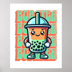 Boba Bubble Tea Kawaii Söt Tecknad Film Poster