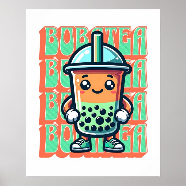 Boba Bubble Tea Kawaii Söt Tecknad Film Poster (Framsidan)
