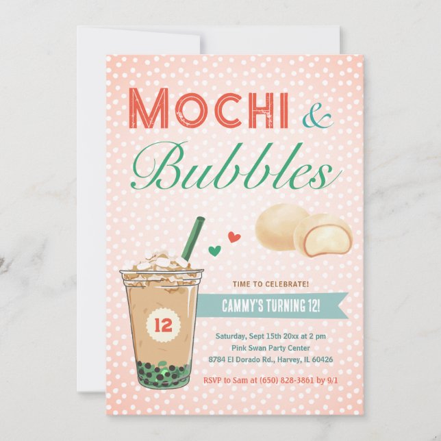 Boba Bubble Tea Mochi Sweet Kids Tonåring Girl Tee Inbjudningar (Framsida)