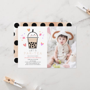 Boba Bubble Tea Party Par-tea Foto 1-års födelseda Inbjudningar