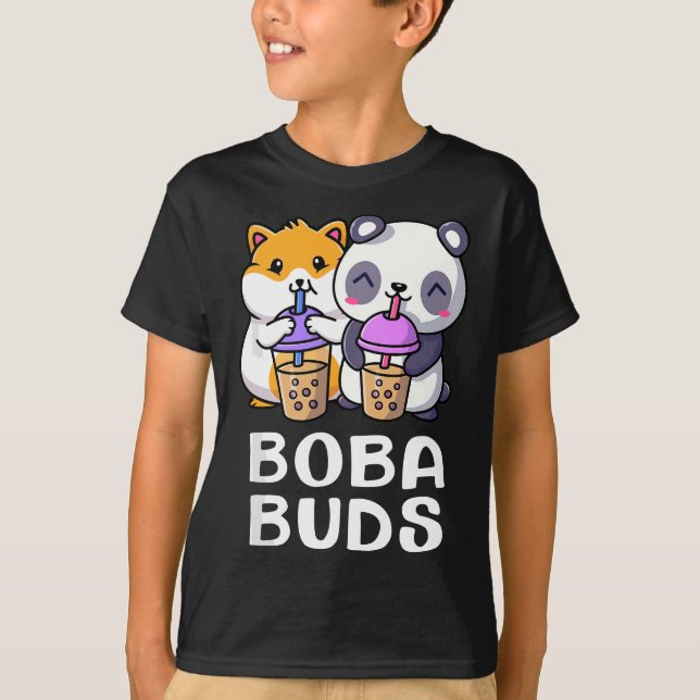 Boba Buds Kawaii Cute Bubble Tea Hamster Matching T Shirt (Framsida)