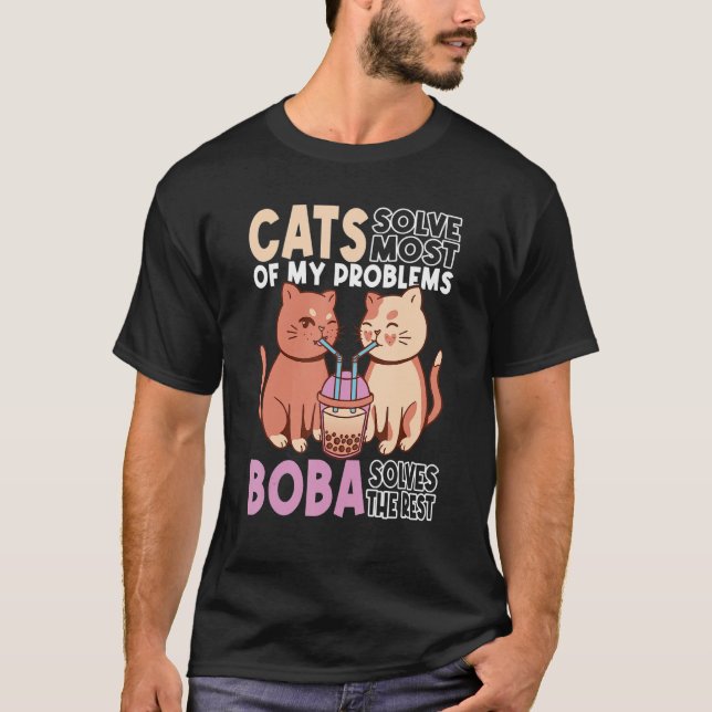 Boba Cat Boba Tea Cat T Shirt (Framsida)